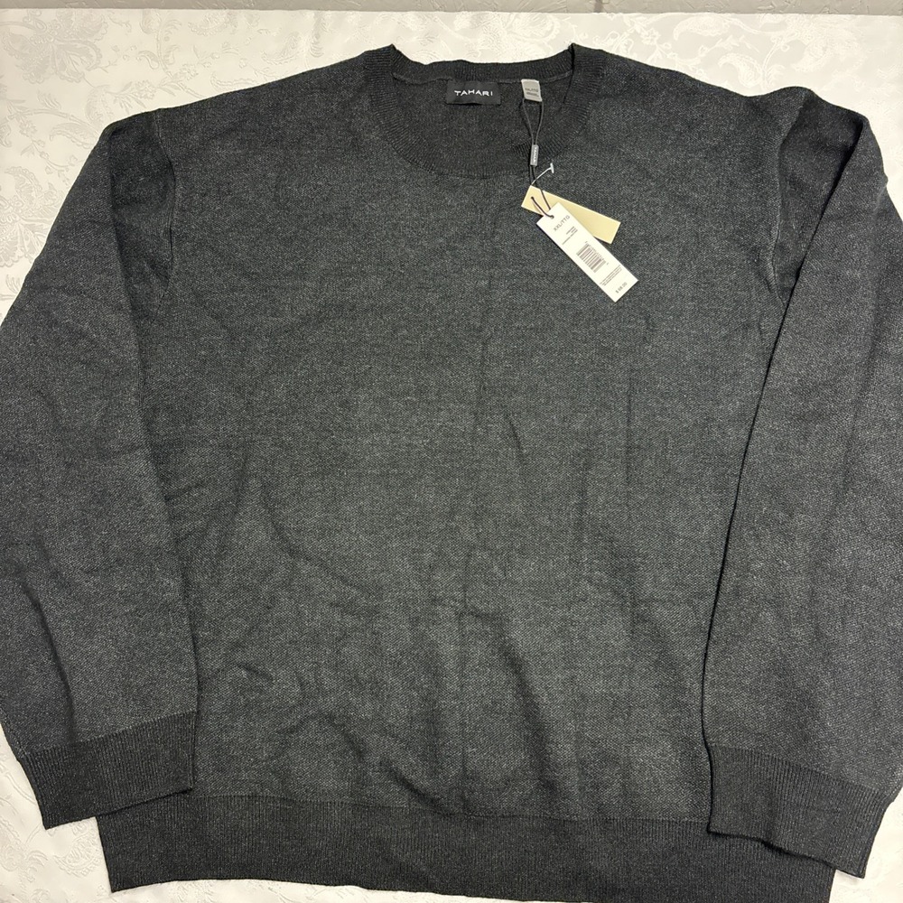 Tahari Sweater Women's XXL Heather Gray 100% Viscose Blend Crewneck Pullover